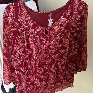 Red Relaxed Blouse with Lace Details